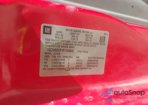 2015 Chevrolet Express 2500 Work Van z USA, uszkodzony, nr VIN 1GCWGFCF1F1124242